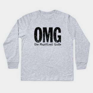 OMG: One Magnificent Goalie – funny ice hockey goalie Kids Long Sleeve T-Shirt